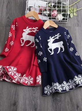 Winter Reindeer Sweater Knit Dress