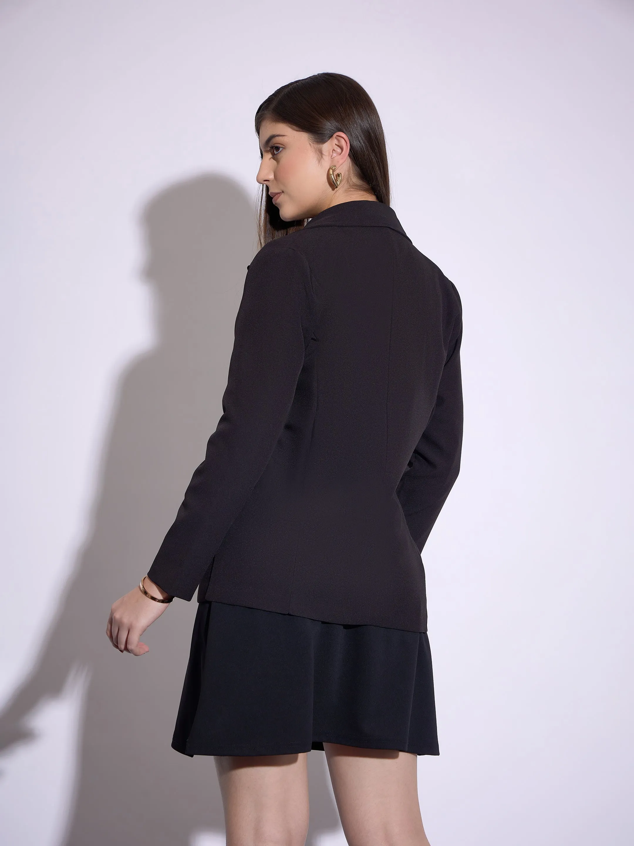 Women Black Double-Breasted Blazer