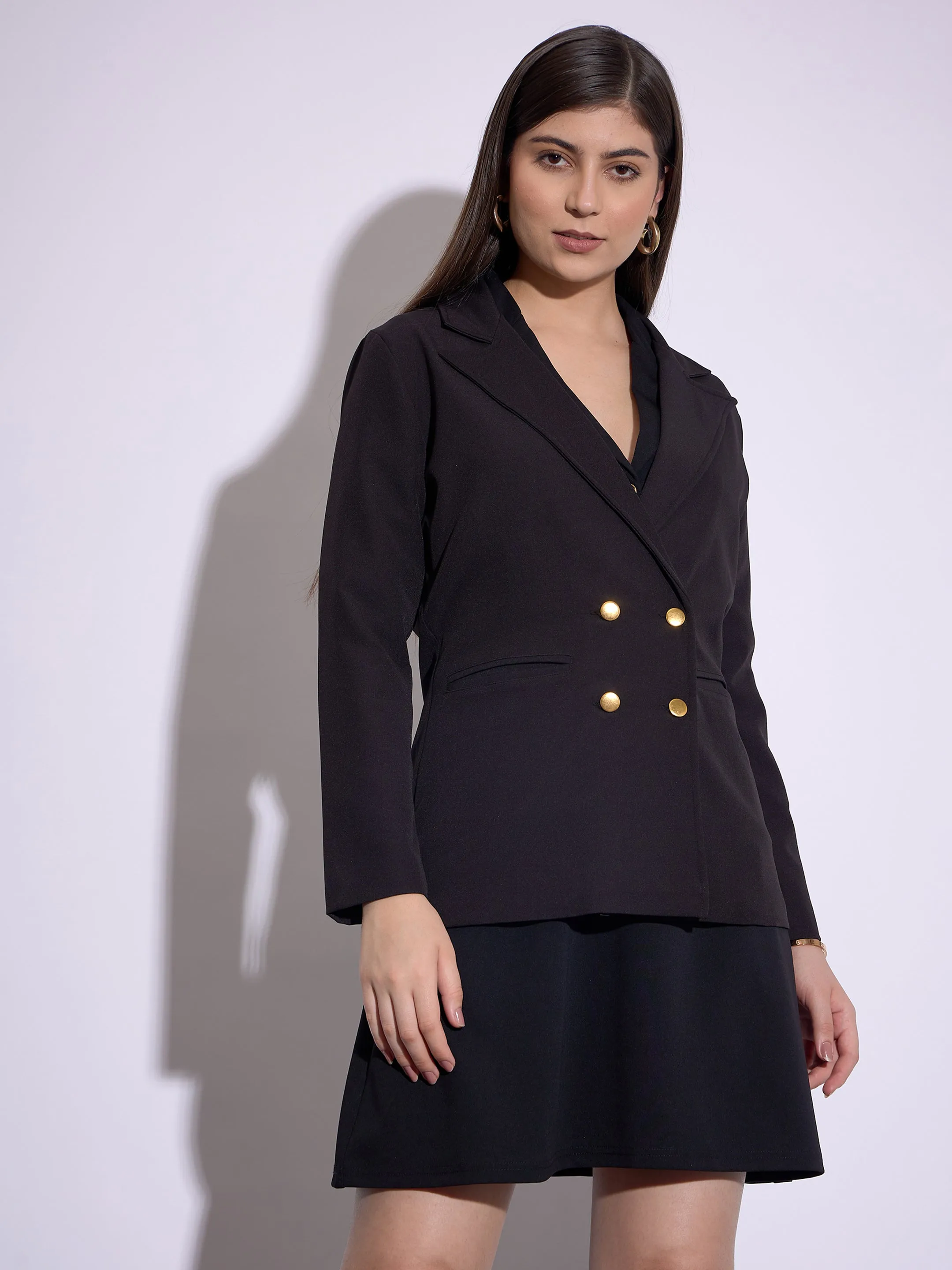 Women Black Double-Breasted Blazer