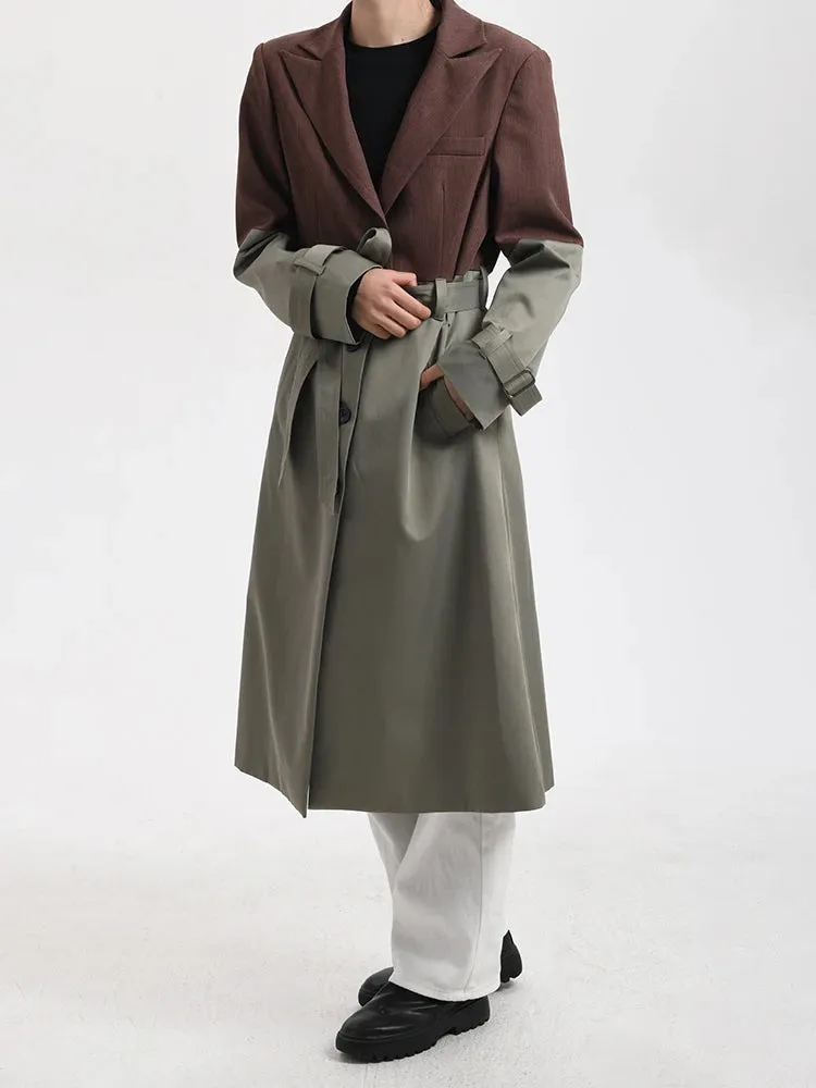 Women's Belted Blazer Brown and Gray Trench Coat