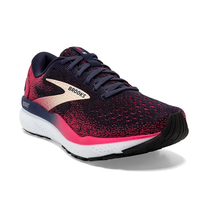 Women's Brooks Ghost 16 Narrow 1204072A422 Color: Peacoat/Raspberry/Apricot