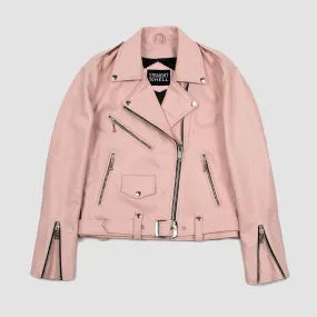 Women's Classic Fit Commando Leather Jacket - Dusty Pink/Nickel