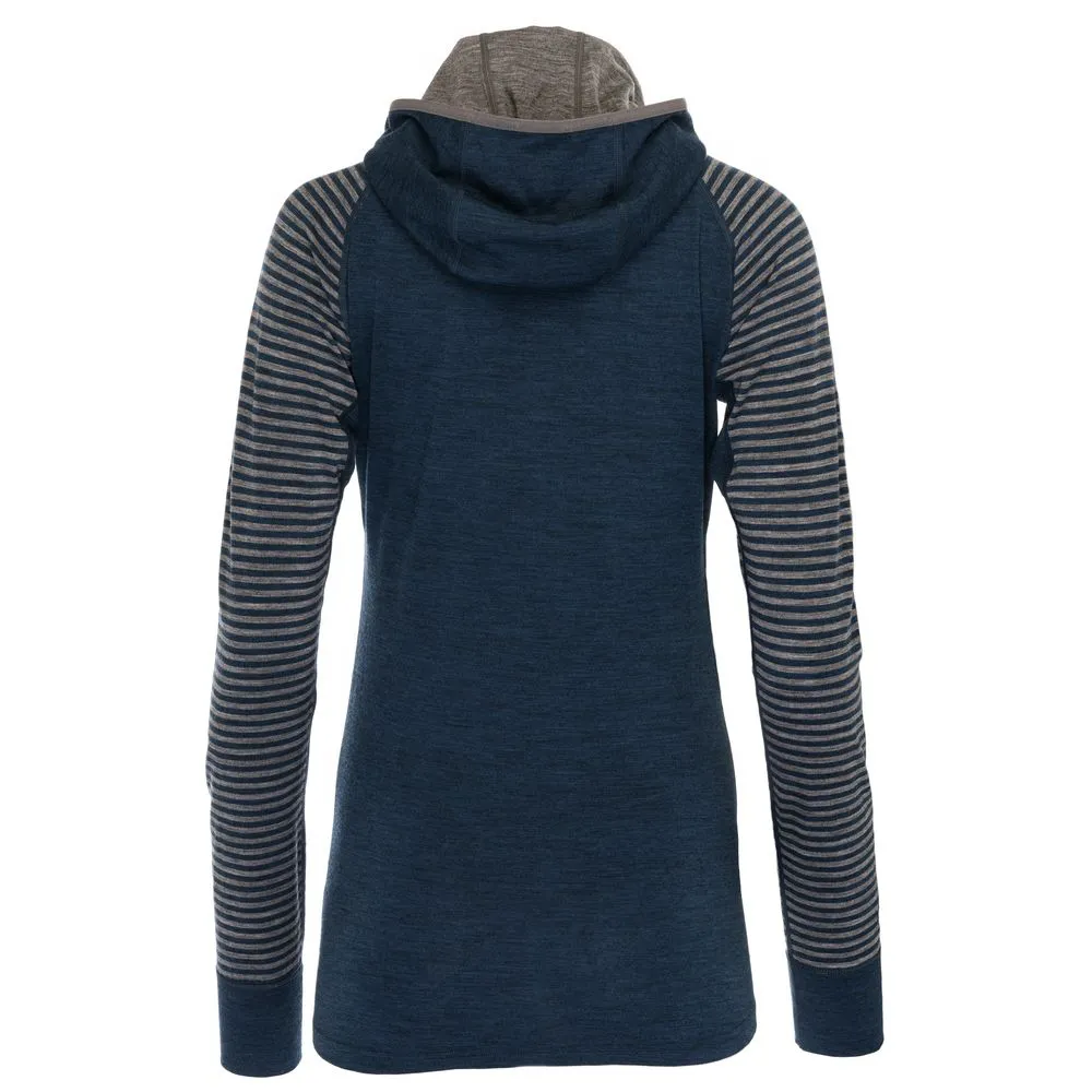 Womens Merino 200 Zip Neck Hoodie (Stripe Petrol/Charcoal)