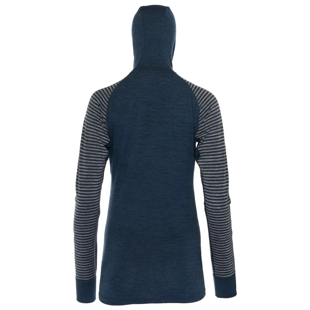 Womens Merino 200 Zip Neck Hoodie (Stripe Petrol/Charcoal)