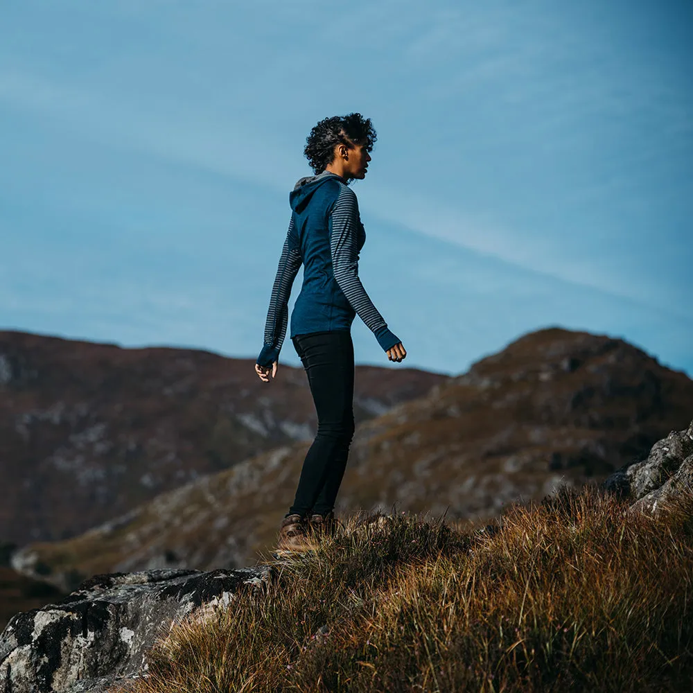 Womens Merino 200 Zip Neck Hoodie (Stripe Petrol/Charcoal)