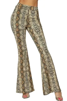 Womens Snake Print Bell Bottom Palazzo Pants