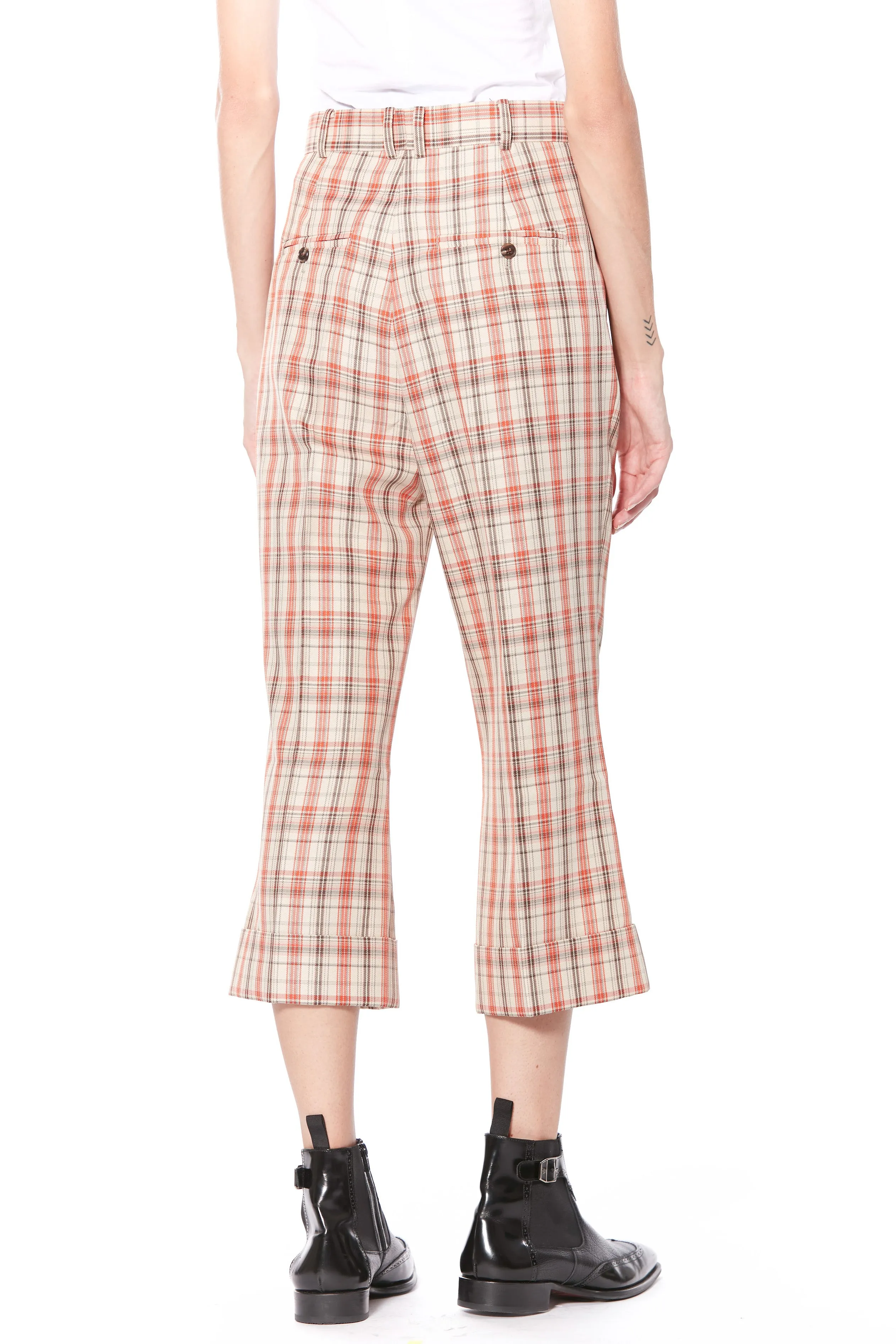 Wool Orange Plaid Cropped Pants