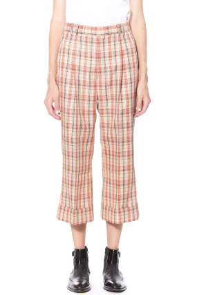 Wool Orange Plaid Cropped Pants