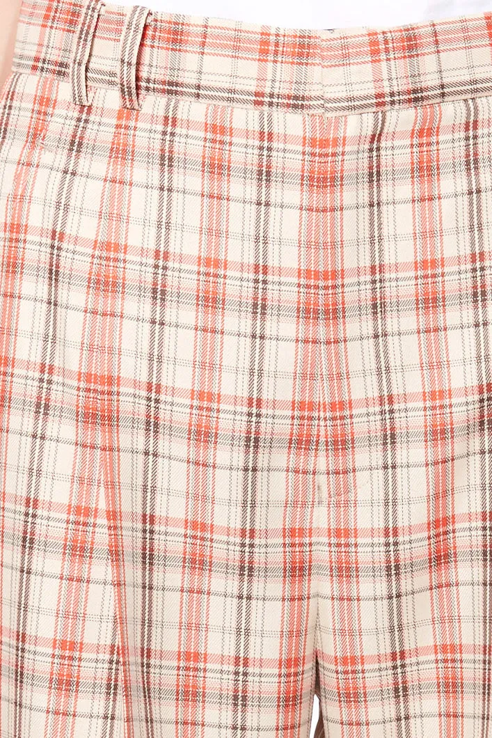 Wool Orange Plaid Cropped Pants