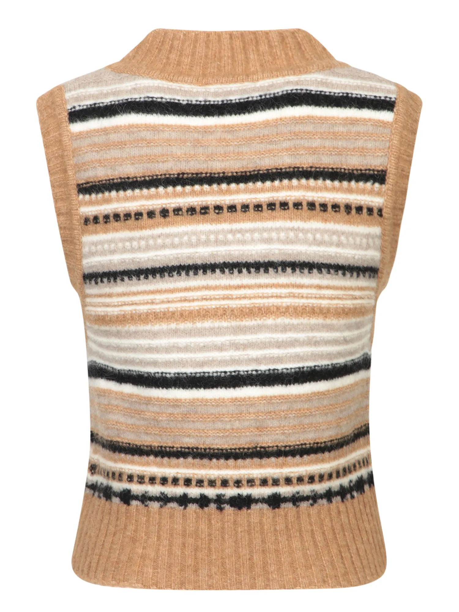 Wool Striped Vest in Beige and Black