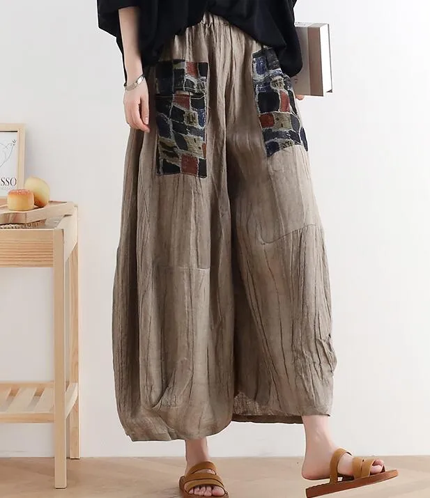 Wrinkled Loose large tie dye pleats Linen Wide Leg Women Casual Pants AMT05131