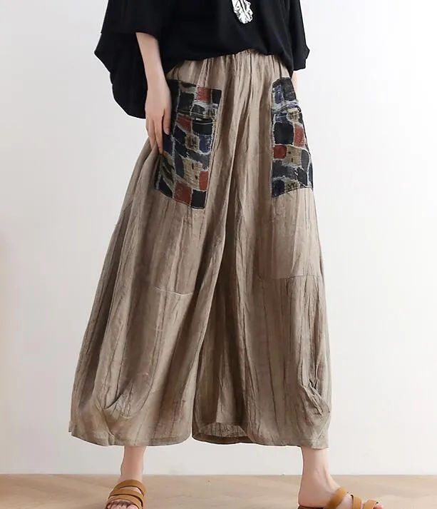 Wrinkled Loose large tie dye pleats Linen Wide Leg Women Casual Pants AMT05131