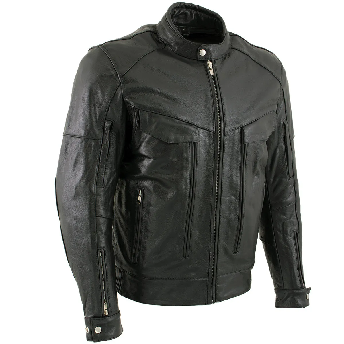 Xelement B4495 Men's Black 'Bandit' Buffalo Leather Cruiser Motorcycle Jacket with X-Armor Protection