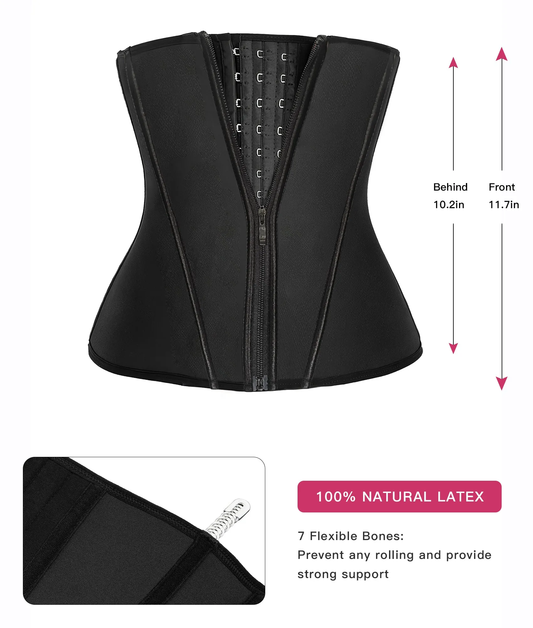 YIANNA Waist Trainer for Women Latex Underbust Tummy Control Waist Cincher Corset Hourglass Body Shaper Zipper and Hooks